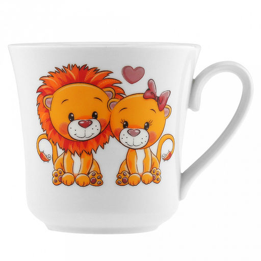 Кружка фарфоровая "Львята" 250мл, д8,5см, h9см, форма "Рассвет" (Россия)