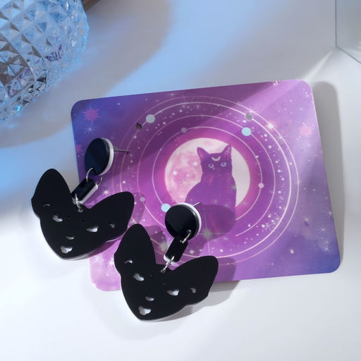 Серьги акрил Кот-сфинкс, цвет чёрно-белый в серебре - Queen fair фото 2