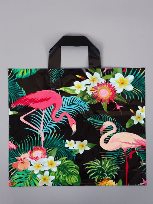 Цена за 50 шт. Пакет с петлевой ручкой "Фламинго" 35 х 30 х 8, см, 60 мкм