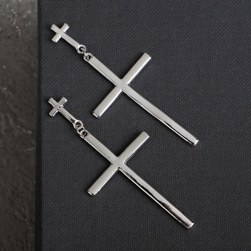 Серьги металл Крестики дуэт, цвет серебро - Queen fair фото 3