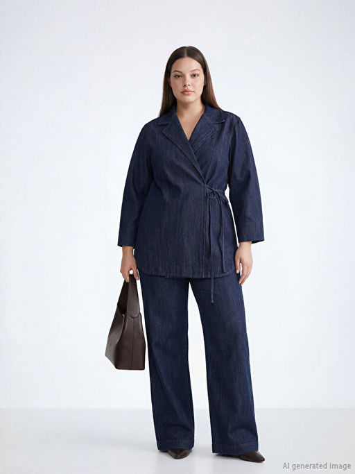 Ba?lama Detayl? Kad?n Jean Ceket