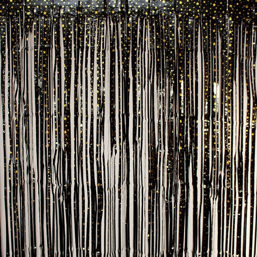 Дождик - занавес новогодний 1м *2м, с рисунком "звезды", черный (6264-1)