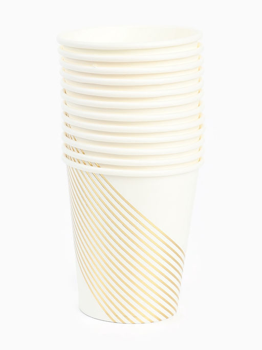 Посуда одноразовая бумажная на 12 персон, 24 предмета, бело-золотой цвет