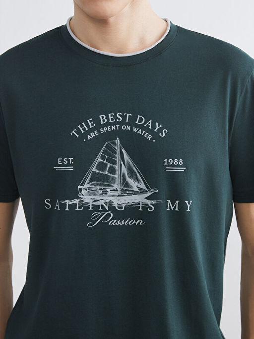 Bisiklet Yaka Bask?l? Erkek Ti??rt