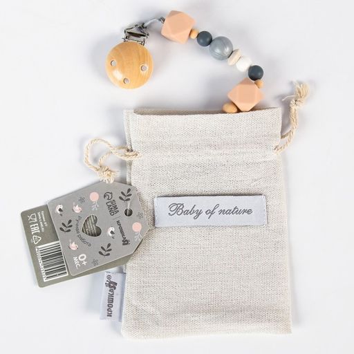 Держатель для соски - пустышки силиконовый Baby of nature, цвет бежевый/серый - Крошка я фото 6