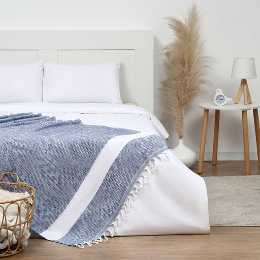 Плед с кисточками «Этель» East, 100×180 см, синий