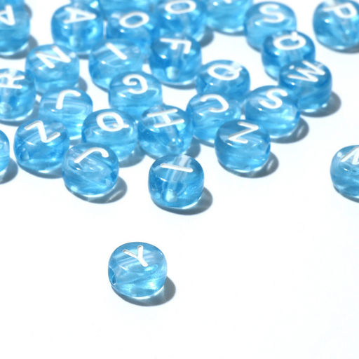 Цена за 3 шт. Бусины для творчества из акрила «Английский алфавит», МИКС, 7×4 мм, набор 10 г, прозрачно-голубые