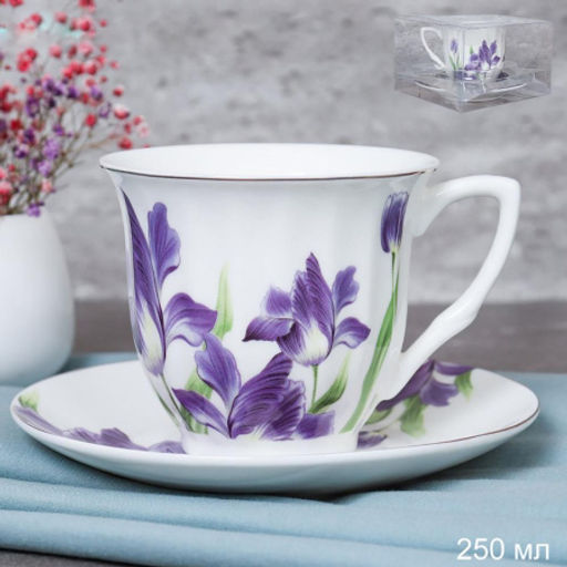 Чайный набор 2 предмета 250 мл / GF3 -12G /уп 8/ костяной фарфор Ирисы - Галеонтрейд фото 2