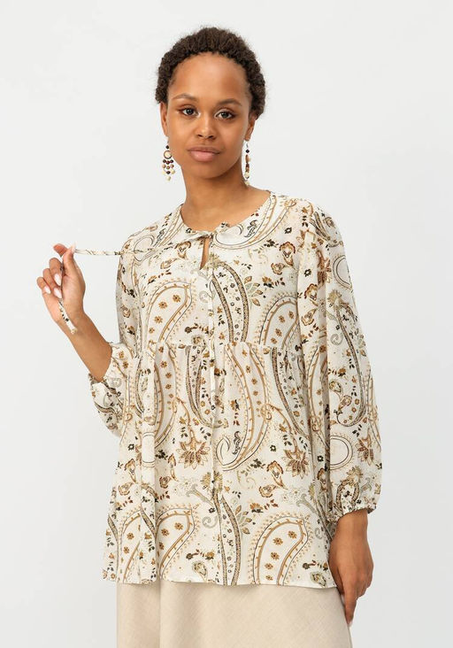 Блуза свободного кроя с оригинальным дизайном бежевый