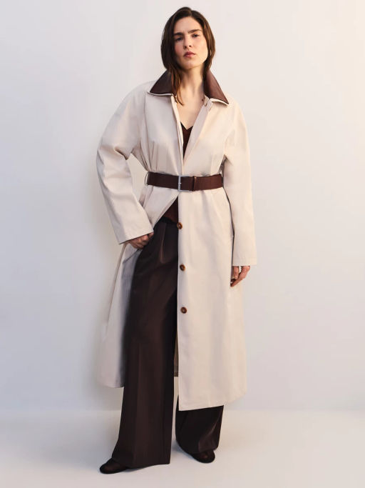 Плащ с кожаным воротником и ремнем ZR2604102217-60 / Zarina  фото 2