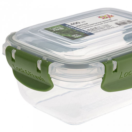 Контейнер для продуктов пластмассовый Мастер 0,4л, прямоугольный, с клипсами, воздухонепроницаемый (герметичный), съемный силиконовый уплотнитель, подходит для СВЧ, цвета микс (Россия) - Домашняя мода фото 5