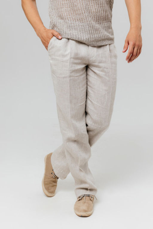 100% лен Брюки - Синий лен фото 2