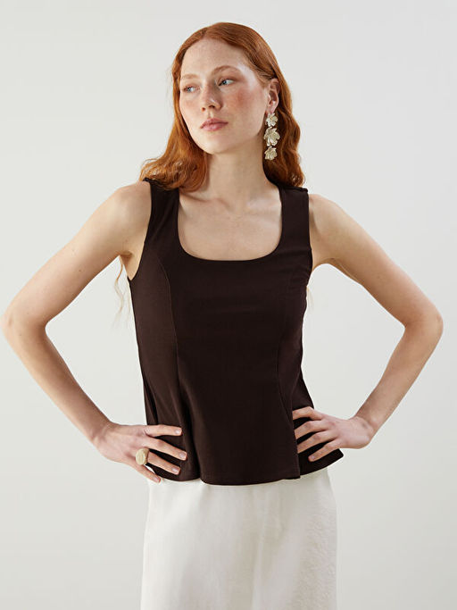 Kare Yaka Peplum Bluz