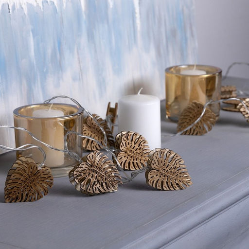 Гирлянда Нить 2.5 м с насадками Листочек, IP20, прозрачная нить, 10 LED, батарейки AAх2 (нет в комплекте), свечение тёплое белое - Luazon lighting фото 2