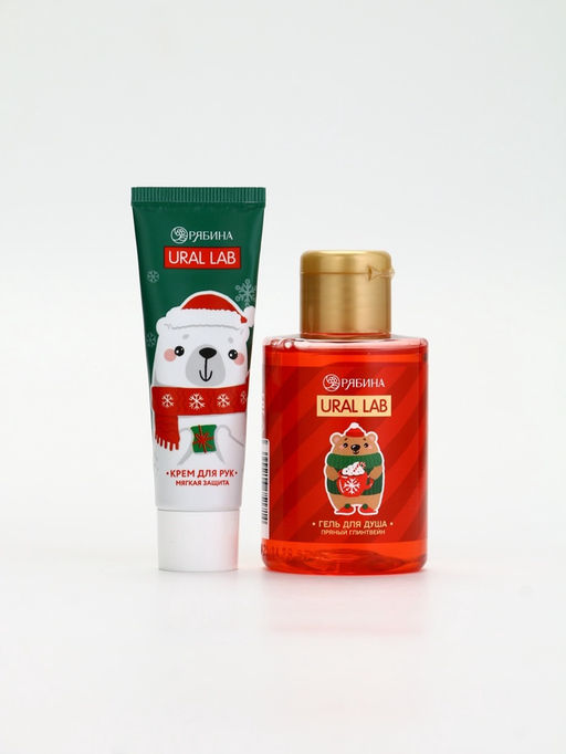Подарочный набор новогодний Дед Мороз, гель для душа, кружка, мочалка и крем для рук, URAL LAB