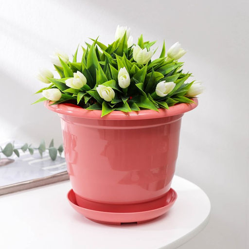 Горшок для цветов с поддоном Доляна «Арена», 2 л, пластиковый цвет коралловый