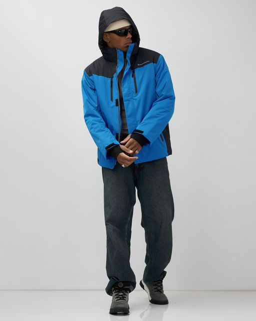 Горнолыжная куртка мужская зимняя голубого цвета 7611Gl