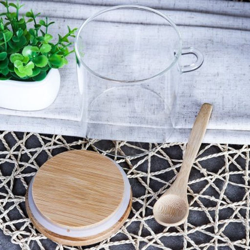 Банка с ложкой бамбуковая крышка 500 мл / LCKW2904 /уп 120/ - ГалеонТрейд фото 3