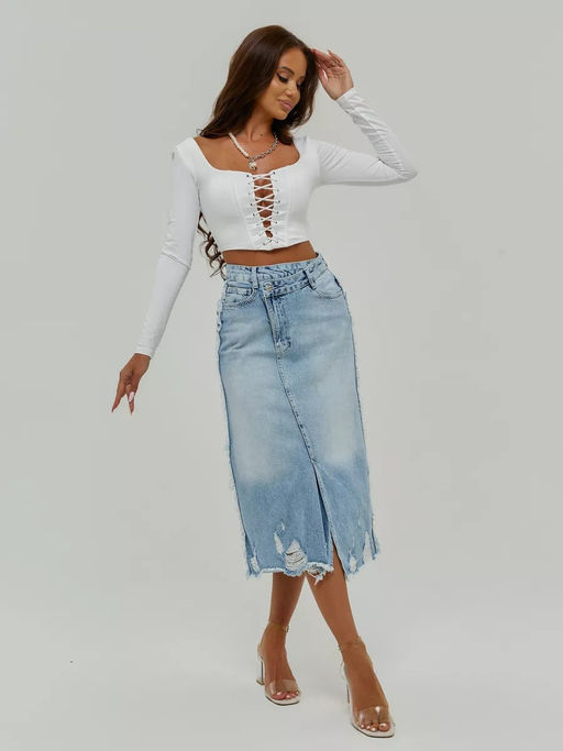 Женская юбка джинсовая с разрезом CRACPOT 5065