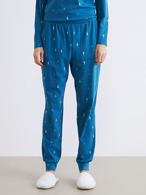 Beli Lastikli Bask?l? Kad?n Jogger Pijama Alt?