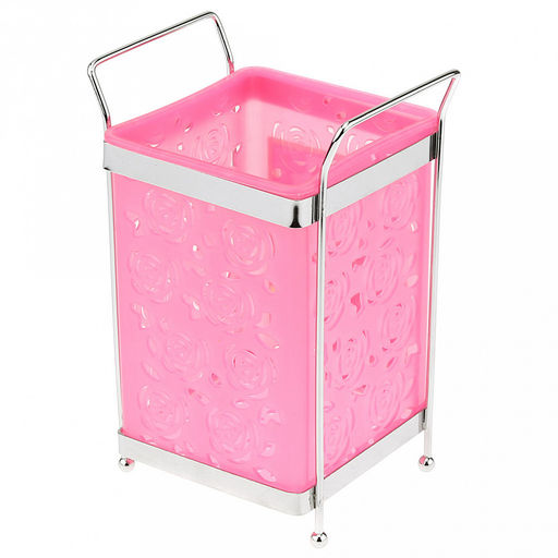 Подставка хромированная для столовых приборов "Розы" 12х10х18см, на ножках, пластмассовая вставка 10х10см h13,5см, цвета в ассортименте: белый, розовый, зеленый (Китай)