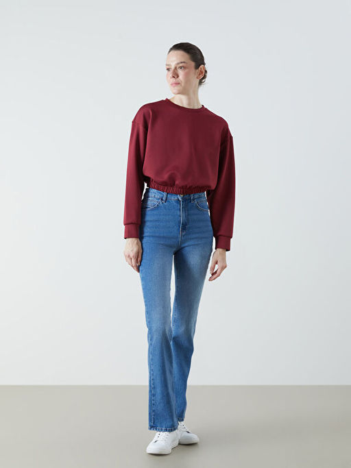 Bisiklet Yaka Crop Kad?n Sweatshirt