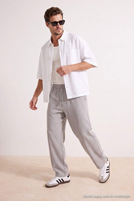 Siyah-Gri Beli Lastikli Straight Erkek Pantolon TMNSS26PL00042