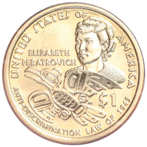 Монета 1 доллар 2020 года D США Коренные американцы (Сакагавея) Элизабет Ператрович и Закон о борьбе с дискриминацией 1945 года