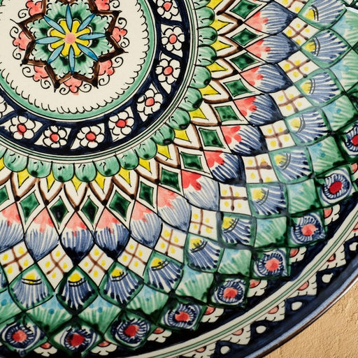 Ляган узбекский Риштанская керамика «Узоры» для плова, d=42 см, синий МИКС