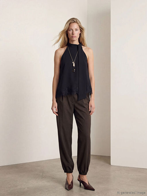 Halter Yaka Asimetrik Kesim Bluz