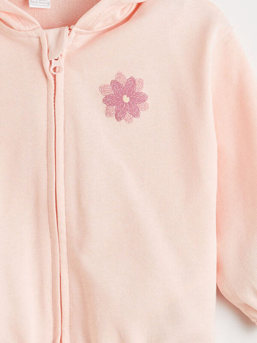 Kap??onlu ?i?ekli K?z Bebek Fermuarl? Sweatshirt