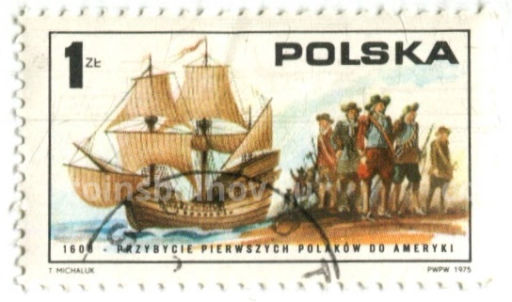 Марка 1608 год  первое посещение поляками Америки 1975 год Польша