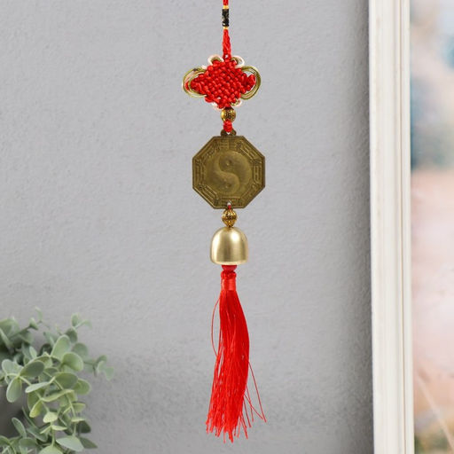 Цена за 2 шт. Колокольчик подвесной металл «Монета Инь-ян»,1 колокол d=2.5 см, 35×5.3×2.7 см