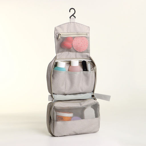 Косметичка-несессер дорожная на молнии, с карманом, крючком, ручкой, серая - Simaland фото 2