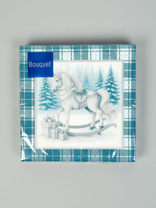 Цена за 3 шт. Салфетки бумажные трёхслойные Скатерть с лошадью на зеленом, 33?33, 20 шт.