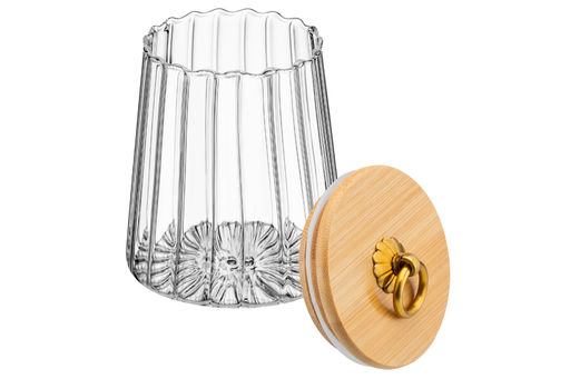 Банка стеклянная 650 мл 10*10*13 см с деревянной крышкой с силиконовым уплотнителем