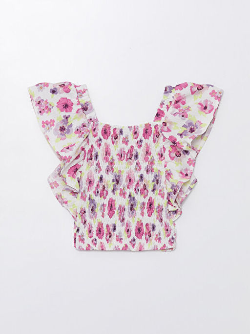 Kare Yaka ?i?ekli K?sa Kollu K?z ?ocuk Ti??rt - Waikiki фото 3