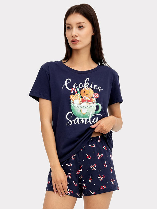 Комплект женский (джемпер, шорты) синий с принтом конфеты - Mark formelle фото 2