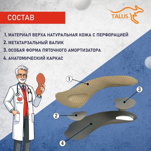 Ортопедические полустельки с открытым каркасом при пяточной шпоре, при плоскостопии Talus 71 B
