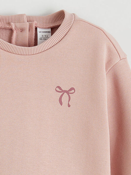 Bisiklet Yaka ?i?ekli K?z ?ocuk Kal?n Sweatshirt