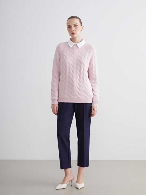 Bisiklet Yaka Kendinden Desenli Kad?n Triko Kazak