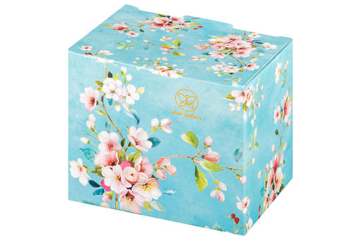 Кружка 380 мл 12,3*9*9 см "Яблоневый цвет на голубом" NEW BONE CHINA