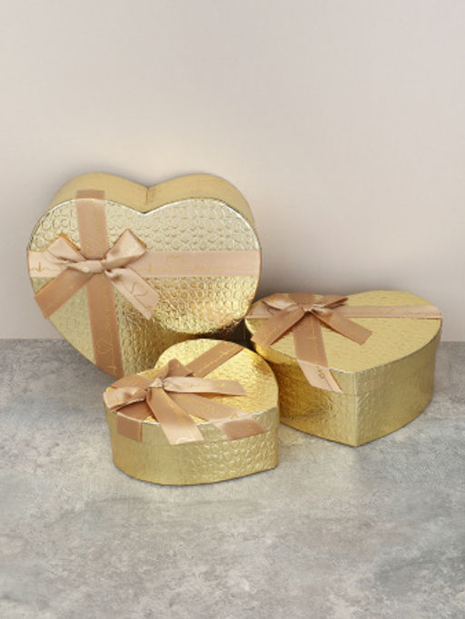 Коробка подарочная Сердце 3 штуки 22х20х9 см / 3405-02 /уп 36/золото - ГалеонТрейд фото 3