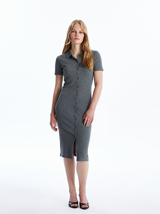 Polo Yaka D?z K?sa Kollu Kad?n Bodycon Elbise