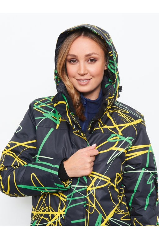 Акция -10%!!! М-155 Костюм зимний женский Принт черно/зеленый