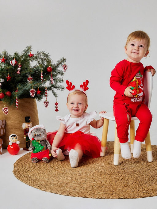 Набор для фотосессии «Крошка Я. Рождественский олененок»: юбка и ободок, красный, рост 68-92 см