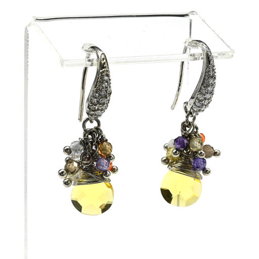 Серьги с цирконом и фианитами "Салют" цв.желтый.