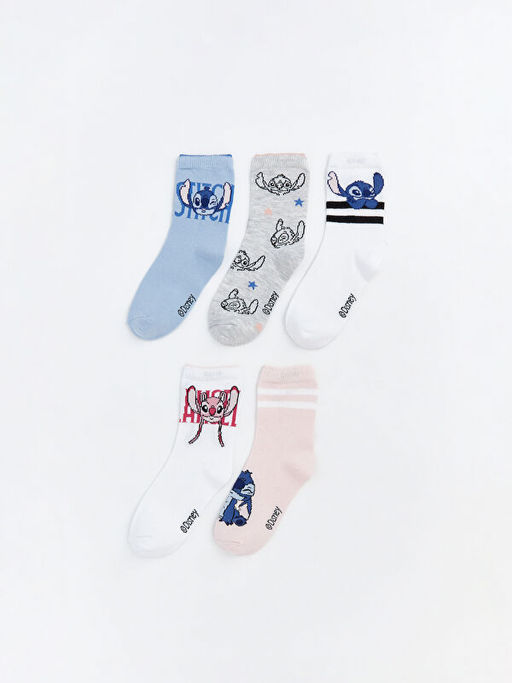 Stitch ve Angel Desenli K?z ?ocuk Soket ?orap 5li