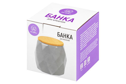 Банка д/хранения 550 мл 10,5*10,5*10,5 см Серая+ бамбук. крышка с силик. упл. - Elan gallery фото 7