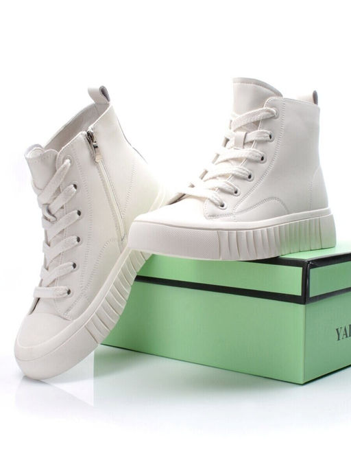 04-YSN2285-2 WHITE Ботинки женские зимние (натуральная и искусственная кожа, шерсть)